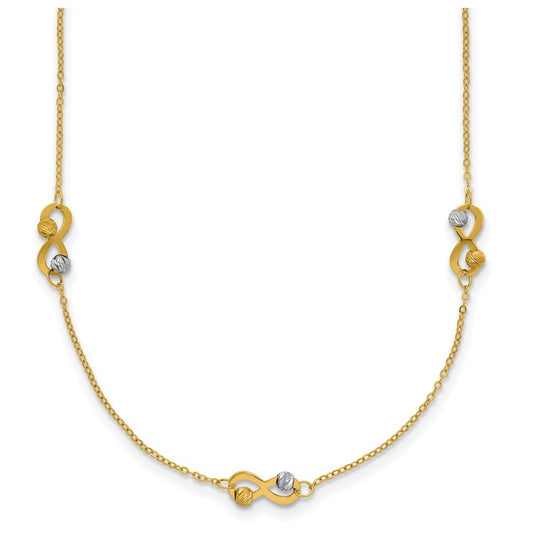 14K Two-tone D/C Beaded Infinity Station Necklace