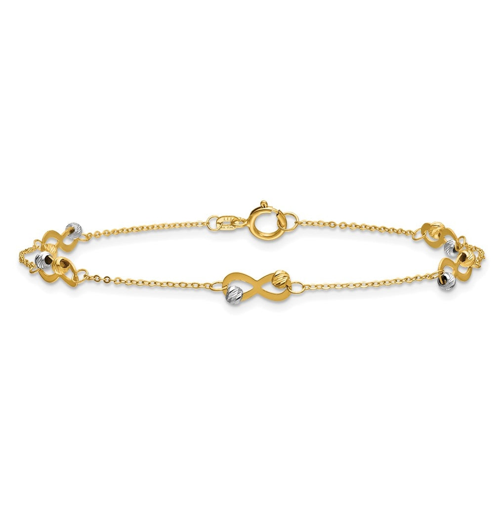 14K Two-tone D/C Beaded Infinity Station Bracelet