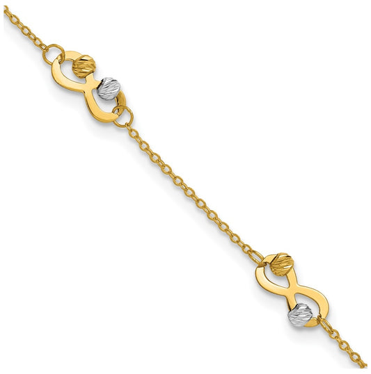 14K Two-tone D/C Beaded Infinity Station Bracelet