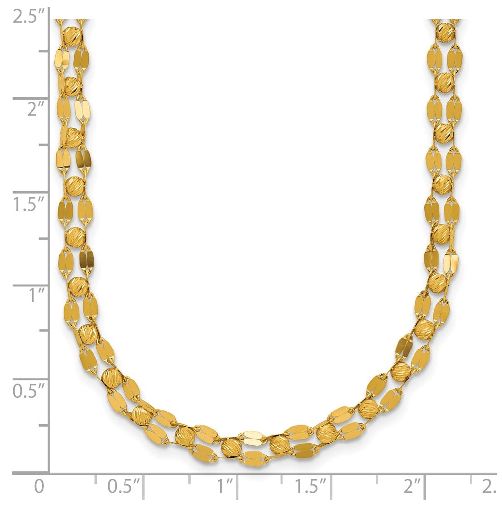 14k Yellow Gold Polished and Diamond-cut Beaded Fancy Necklace