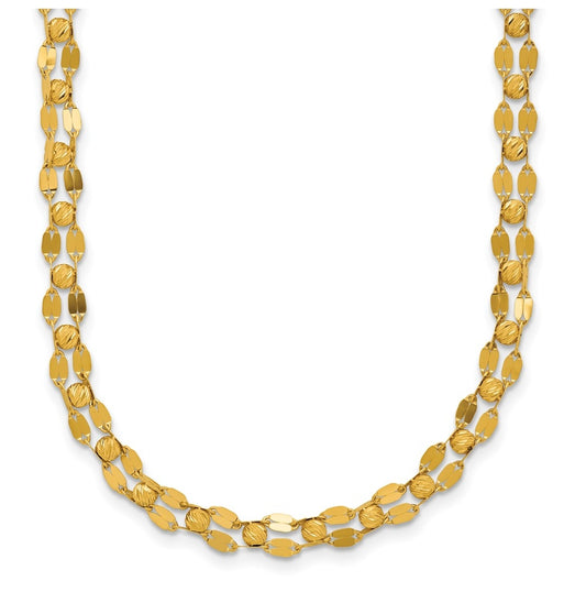 14k Yellow Gold Polished and Diamond-cut Beaded Fancy Necklace