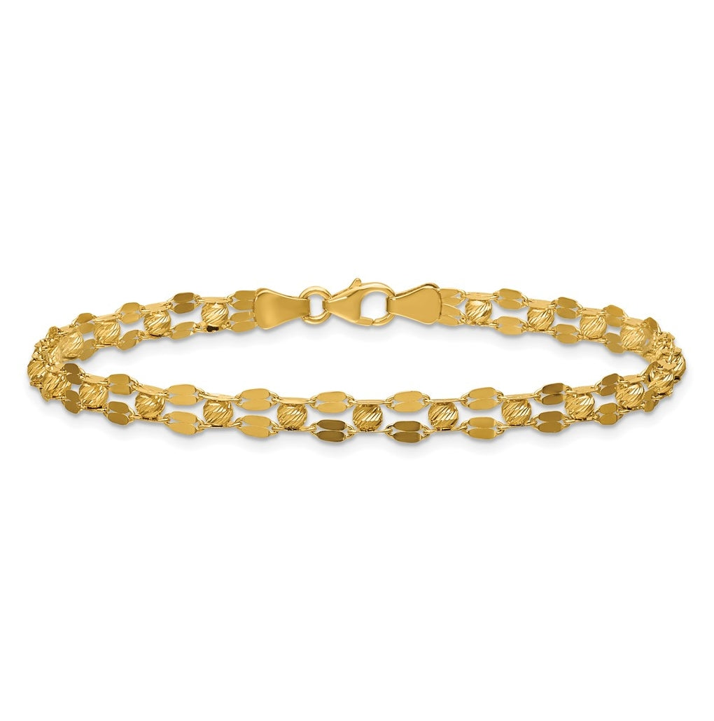 14k Yellow Gold Polished and Diamond-cut Beaded Fancy Bracelet