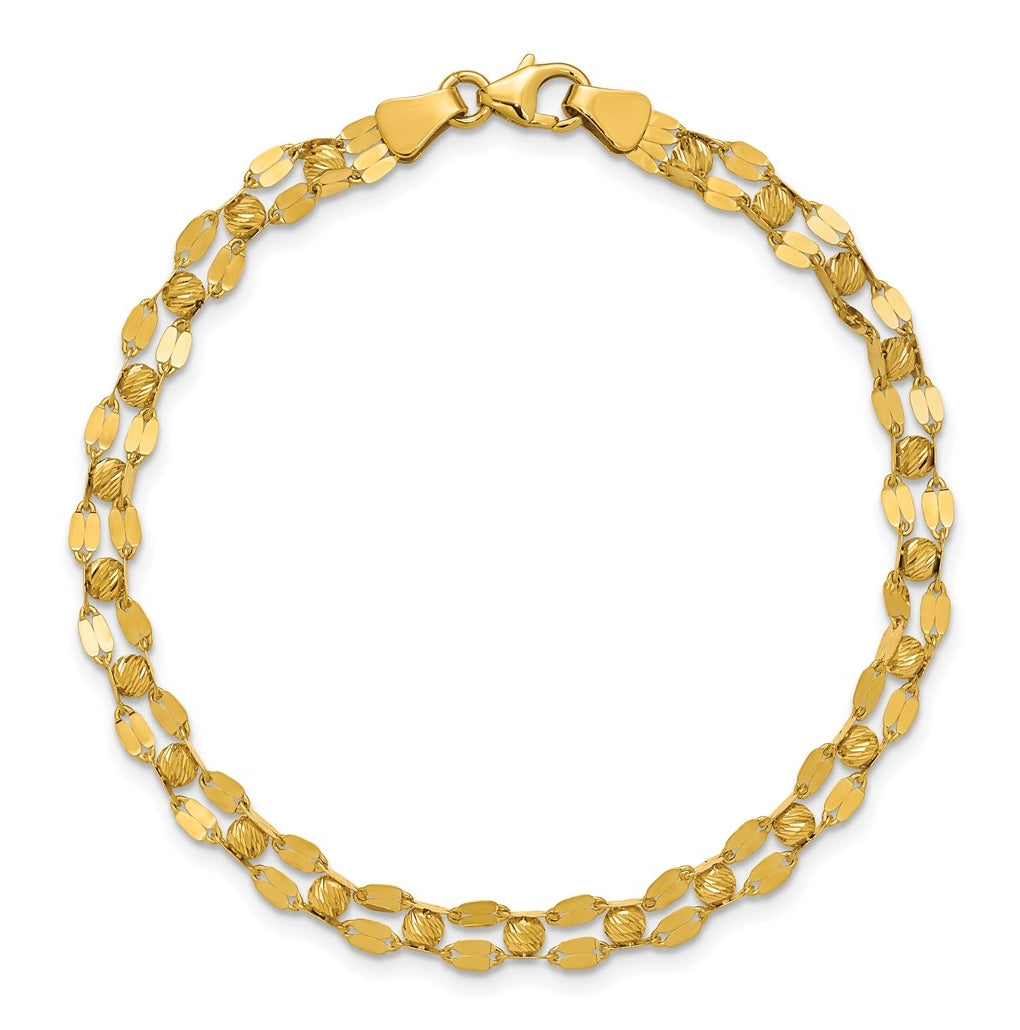 14k Yellow Gold Polished and Diamond-cut Beaded Fancy Bracelet