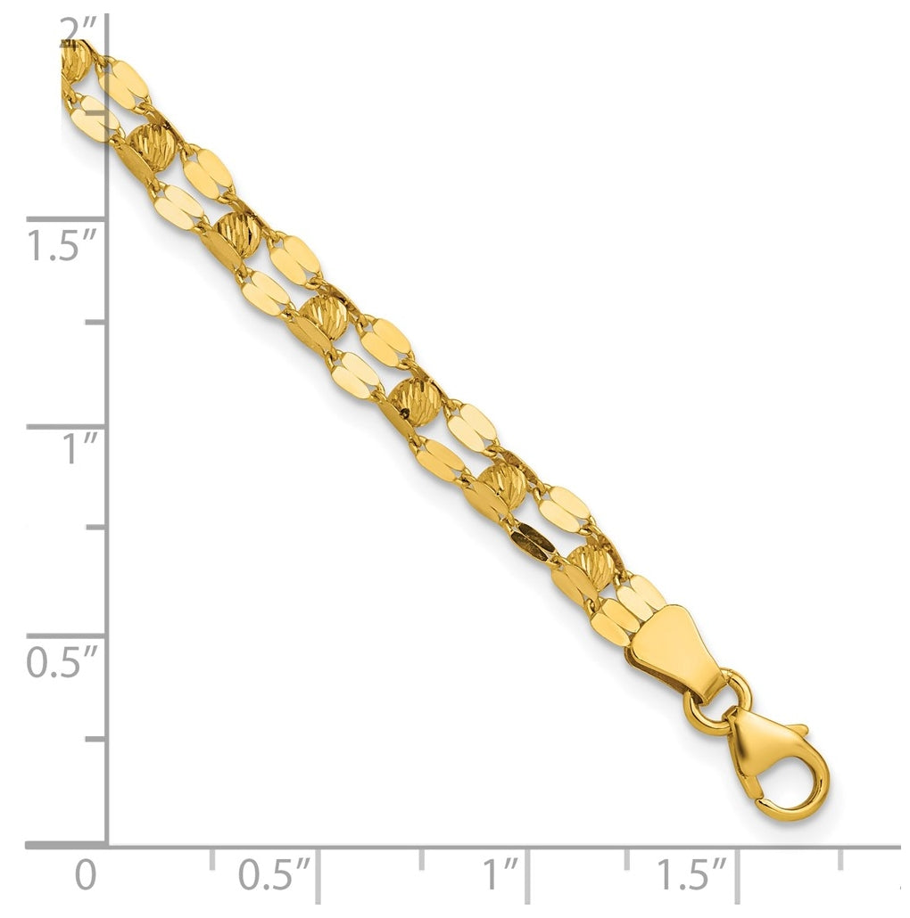 14k Yellow Gold Polished and Diamond-cut Beaded Fancy Bracelet