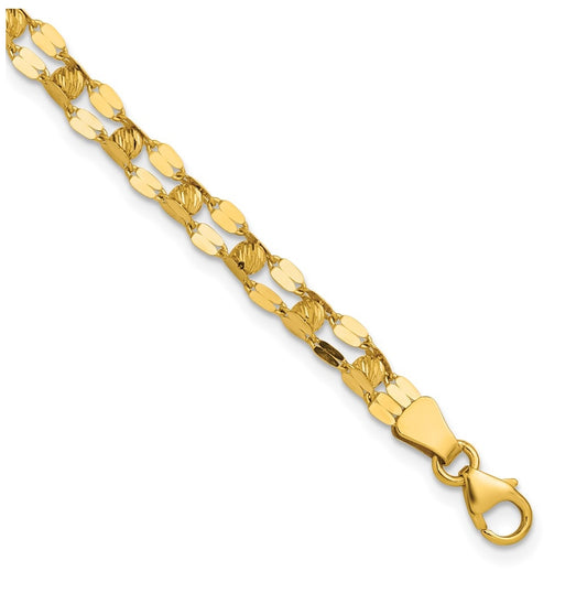 14k Yellow Gold Polished and Diamond-cut Beaded Fancy Bracelet