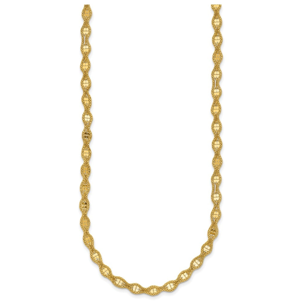 14k Yellow Gold Polished and Diamond-cut Twisted Fancy Necklace