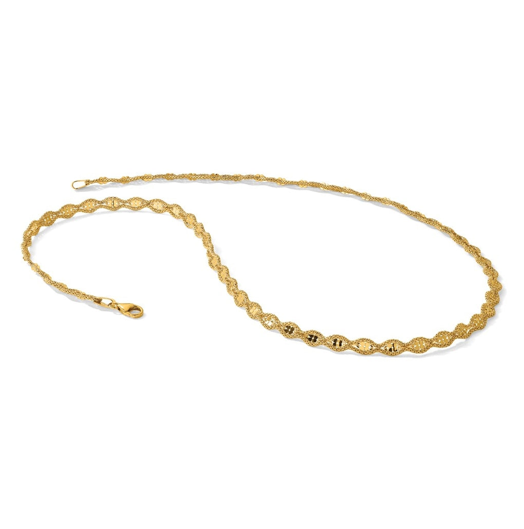 14k Yellow Gold Polished and Diamond-cut Twisted Fancy Necklace