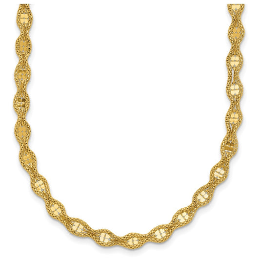 14k Yellow Gold Polished and Diamond-cut Twisted Fancy Necklace