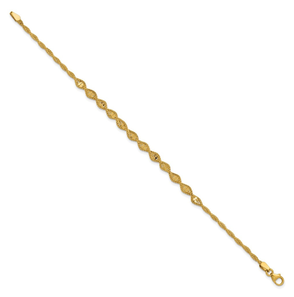 14k Yellow Gold Polished and Diamond-cut Twisted Fancy Bracelet