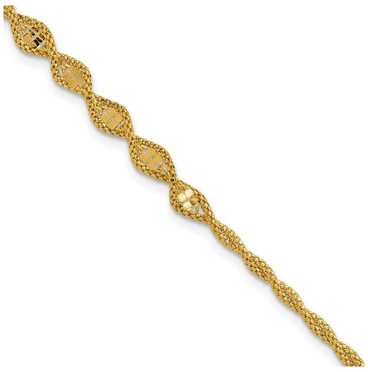 14k Yellow Gold Polished and Diamond-cut Twisted Fancy Bracelet