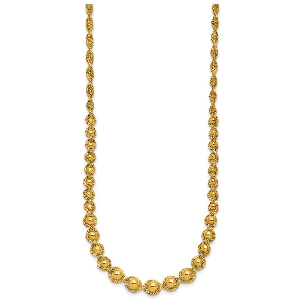 14k Yellow Gold Polished and Diamond-cut Twisted Beaded Necklace