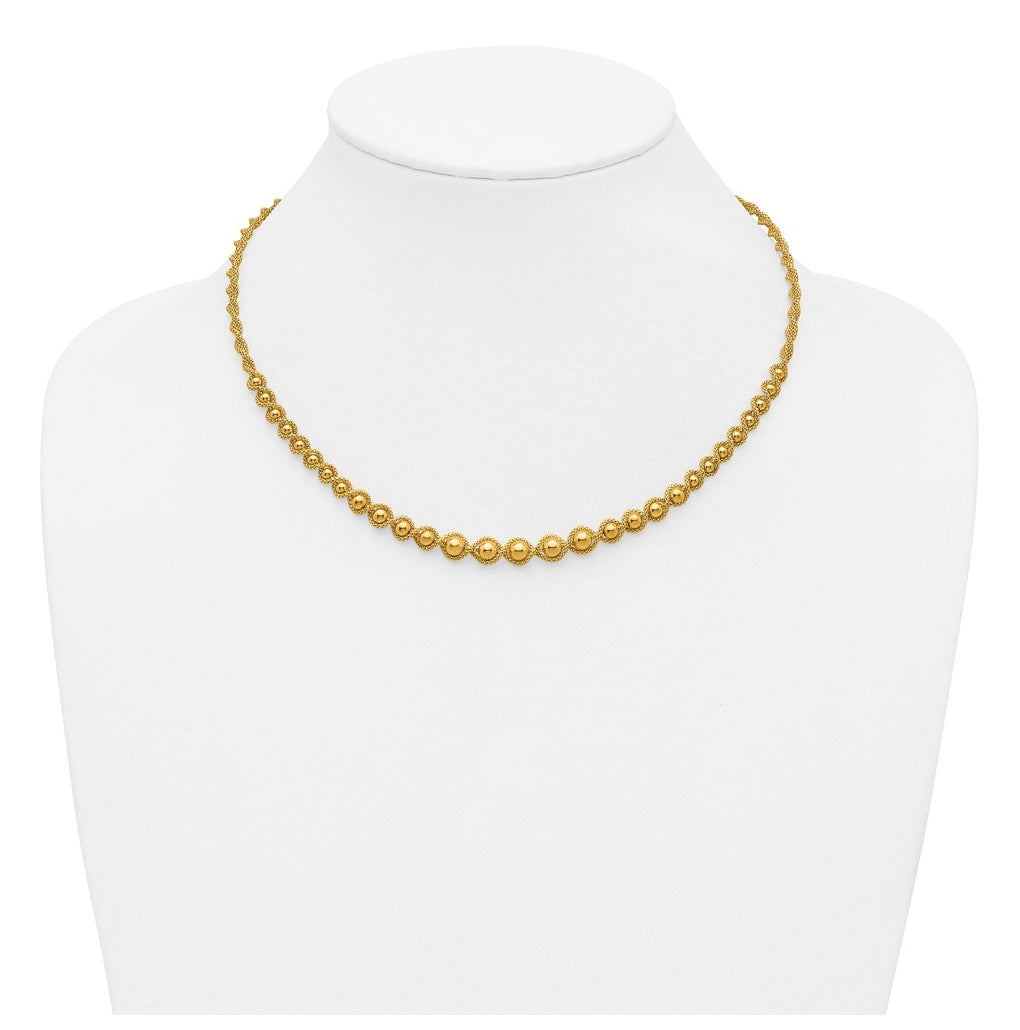 14k Yellow Gold Polished and Diamond-cut Twisted Beaded Necklace