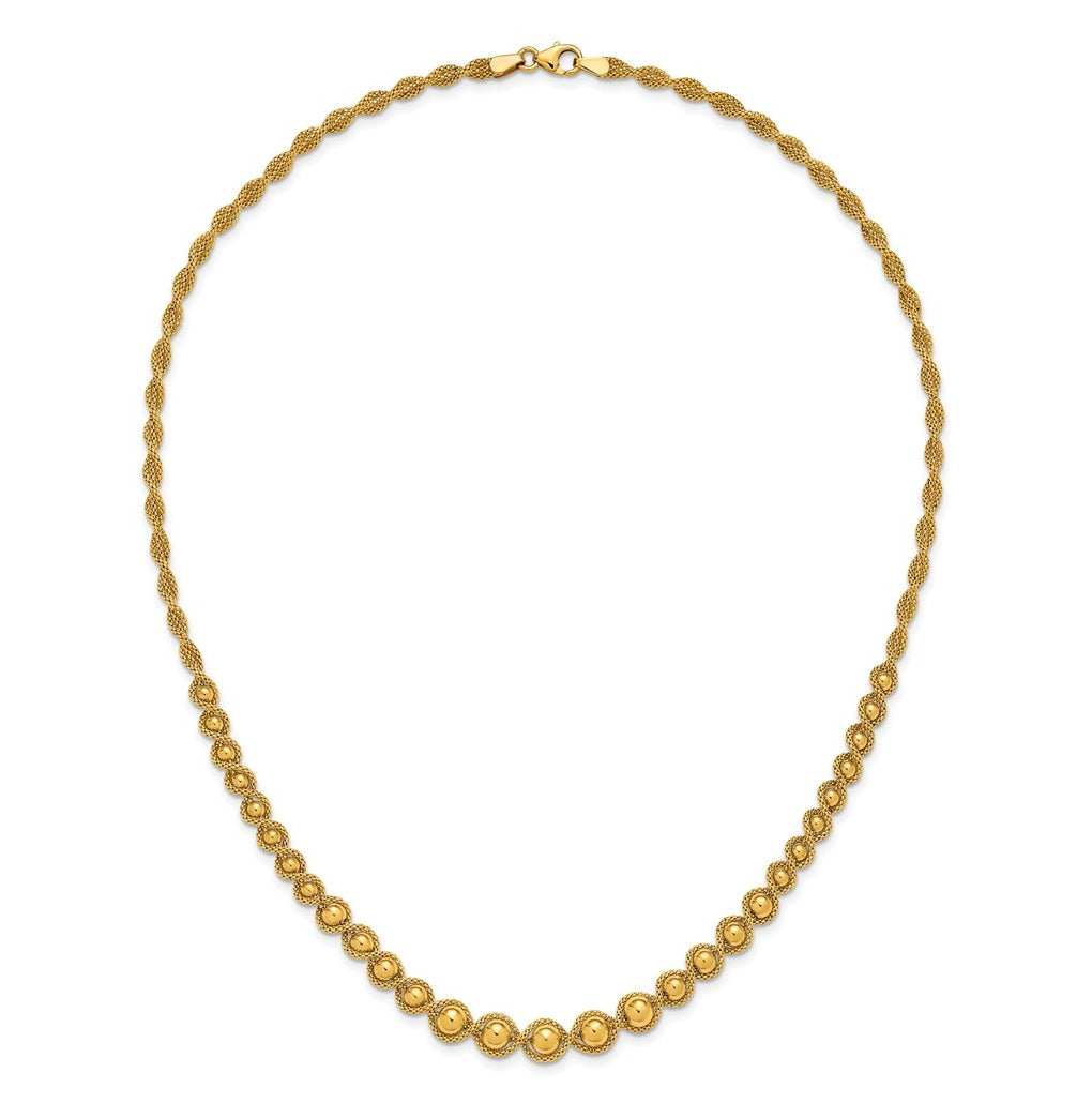 14k Yellow Gold Polished and Diamond-cut Twisted Beaded Necklace