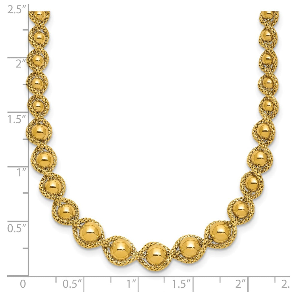 14k Yellow Gold Polished and Diamond-cut Twisted Beaded Necklace