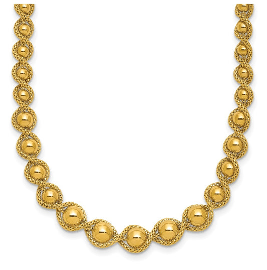 14k Yellow Gold Polished and Diamond-cut Twisted Beaded Necklace