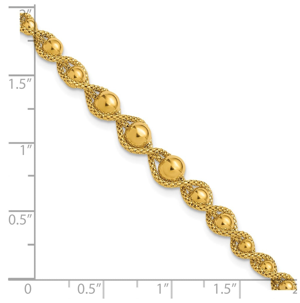 14k Yellow Gold Polished and Diamond-cut Twisted Beaded Bracelet