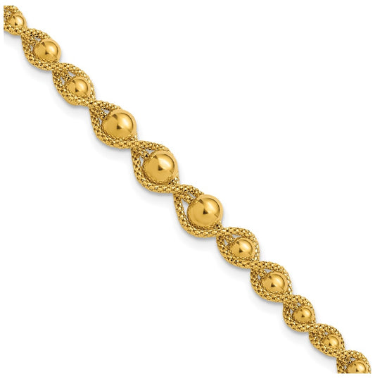 14k Yellow Gold Polished and Diamond-cut Twisted Beaded Bracelet