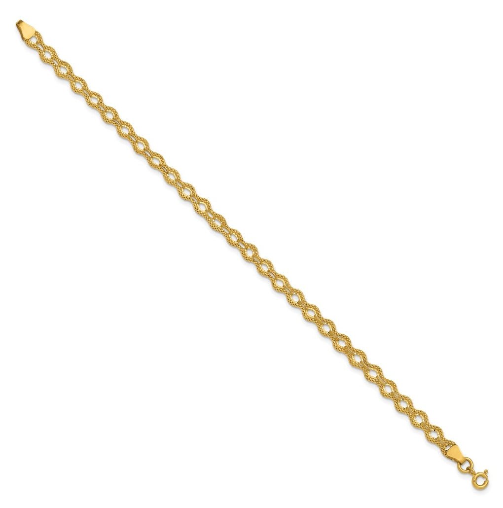 14k Yellow Gold Polished and D/C and Textured Fancy Bracelet