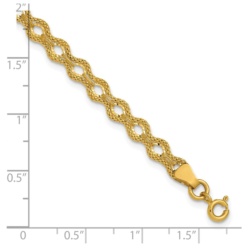 14k Yellow Gold Polished and D/C and Textured Fancy Bracelet
