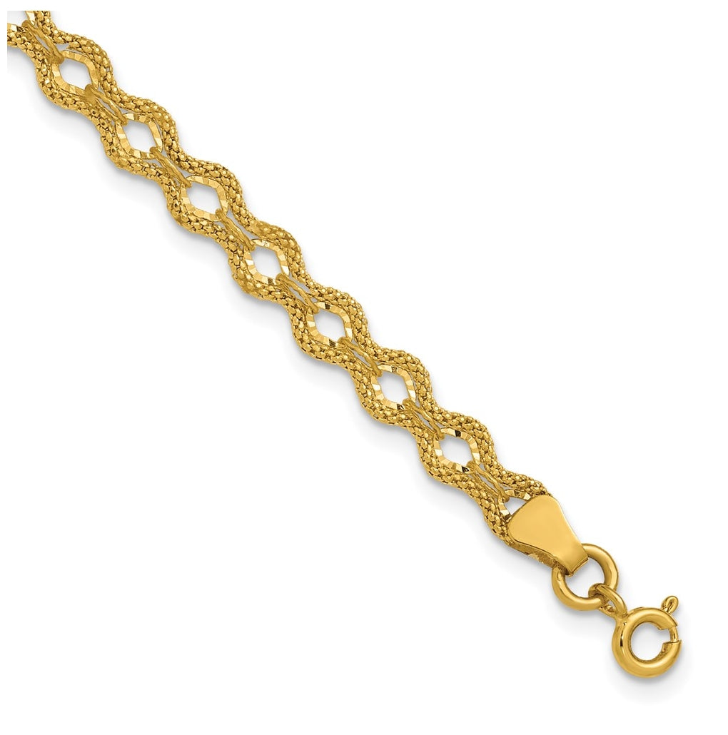 14k Yellow Gold Polished and D/C and Textured Fancy Bracelet