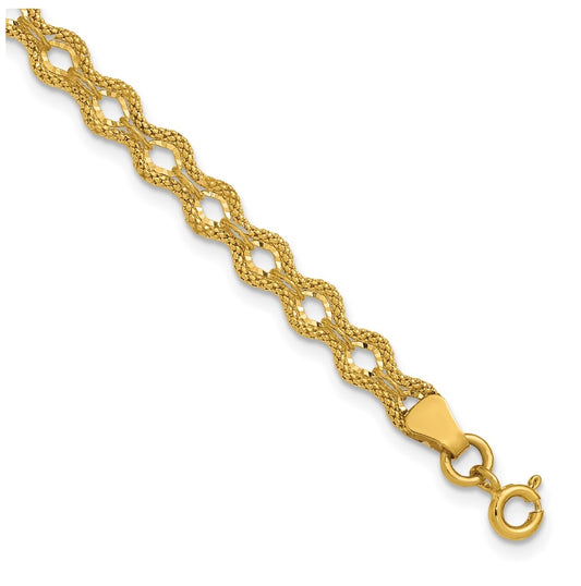 14k Yellow Gold Polished and D/C and Textured Fancy Bracelet