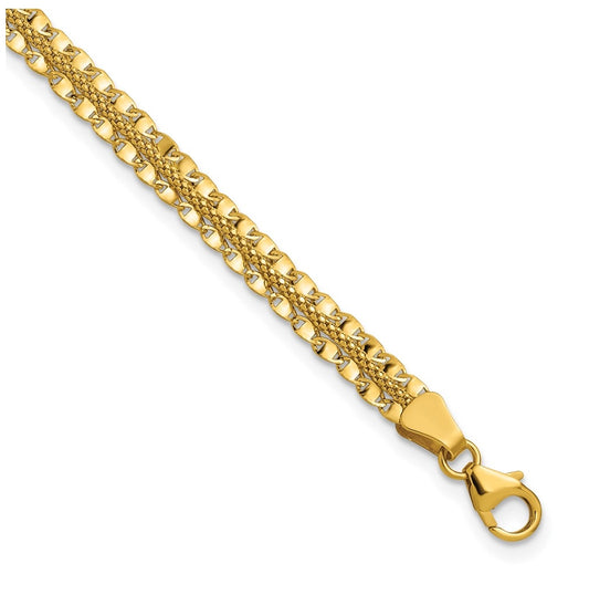 14k Yellow Gold Polished and Textured Fancy Bracelet