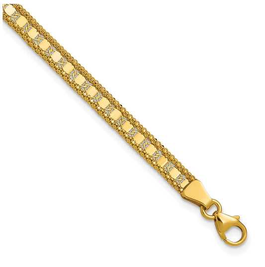 14k Yellow Gold Polished and Textured Fancy Bracelet