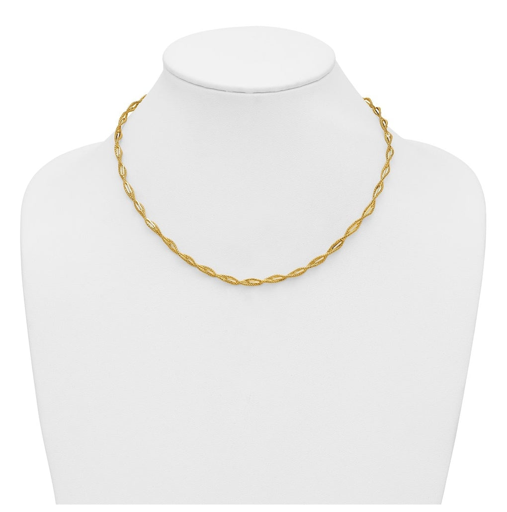 14k Yellow Gold Polished and Textured Twist Necklace