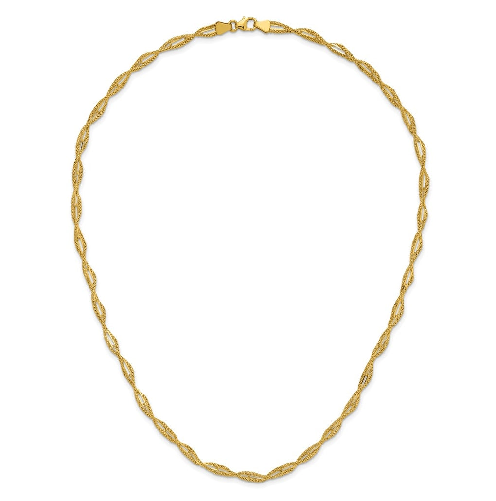 14k Yellow Gold Polished and Textured Twist Necklace