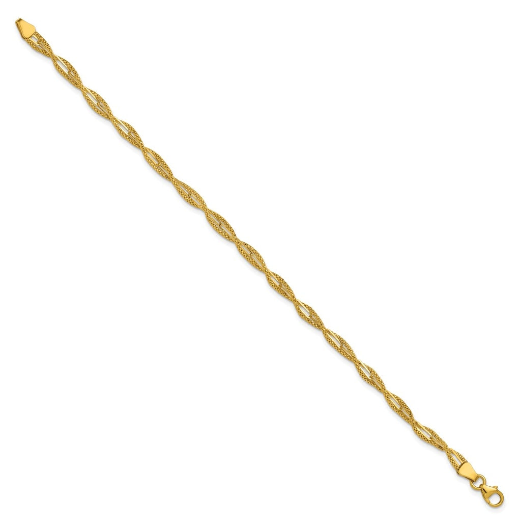 14k Yellow Gold Polished and Textured Twist Bracelet