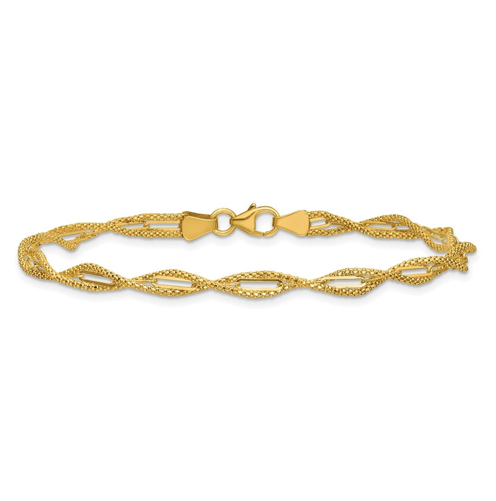 14k Yellow Gold Polished and Textured Twist Bracelet