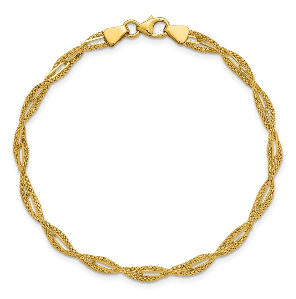14k Yellow Gold Polished and Textured Twist Bracelet