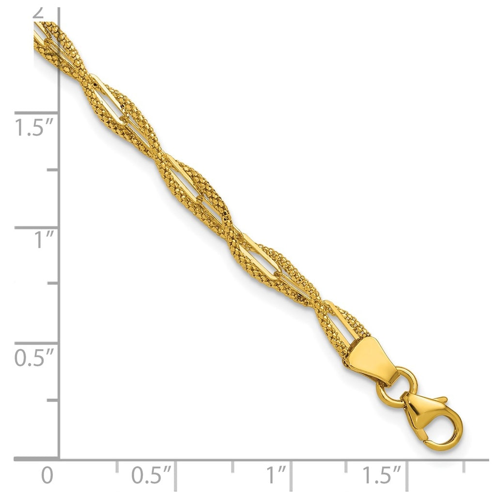 14k Yellow Gold Polished and Textured Twist Bracelet