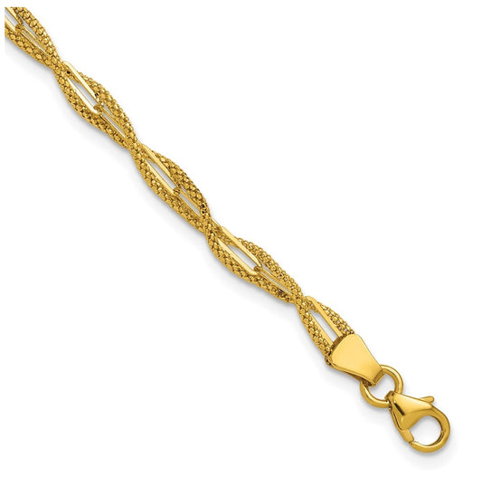 14k Yellow Gold Polished and Textured Twist Bracelet