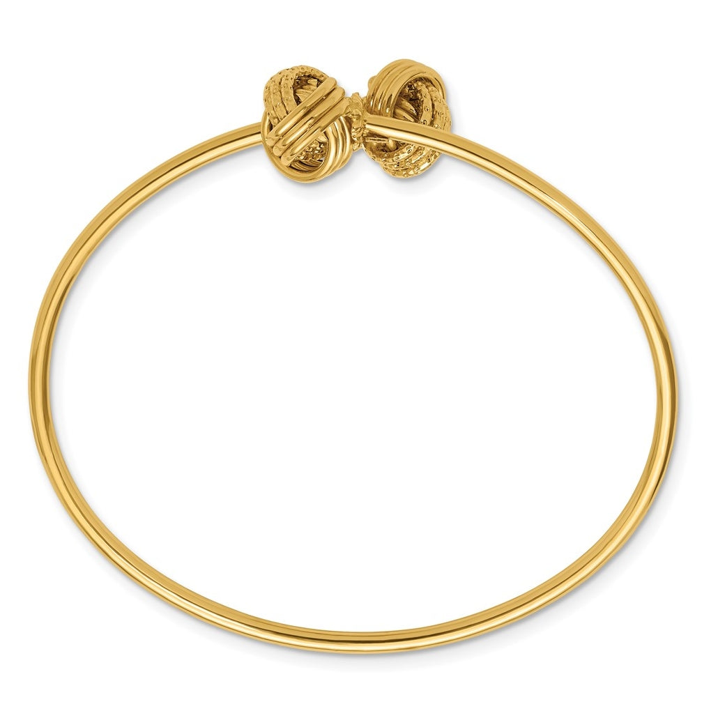 14k Yellow Gold Polished and Love Knot Flexible Bangle