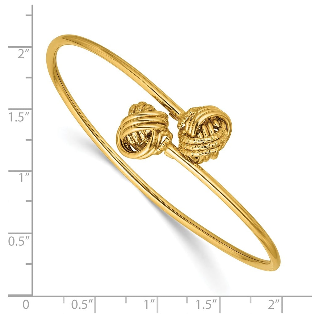 14k Yellow Gold Polished and Love Knot Flexible Bangle
