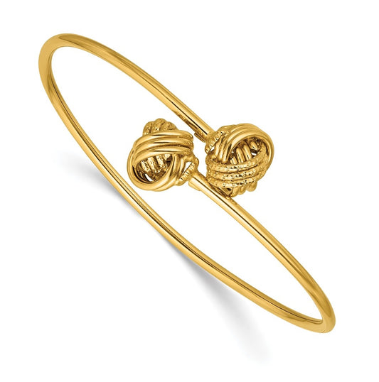 14k Yellow Gold Polished and Love Knot Flexible Bangle