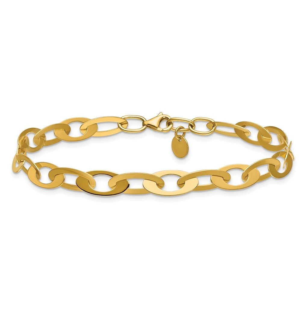 14k Yellow Gold Polished Fancy Oval Link Bracelet