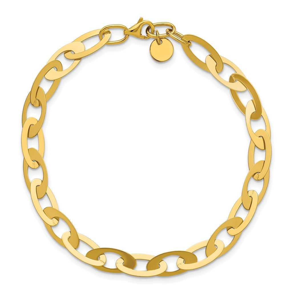 14k Yellow Gold Polished Fancy Oval Link Bracelet