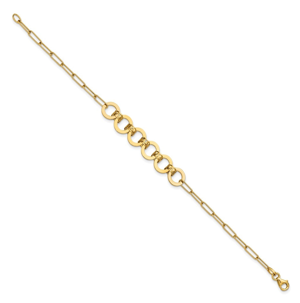 14k Yellow Gold Polished Circles Paperclip Link Bracelet