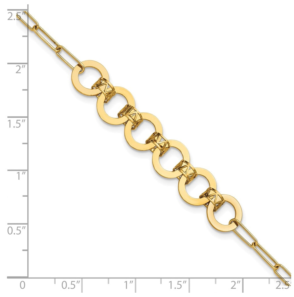 14k Yellow Gold Polished Circles Paperclip Link Bracelet