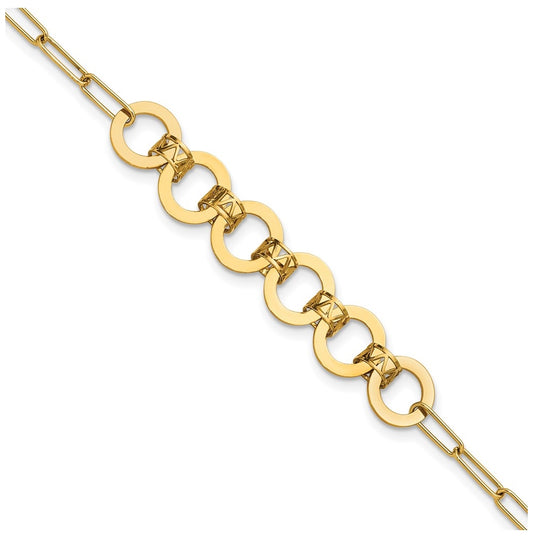 14k Yellow Gold Polished Circles Paperclip Link Bracelet