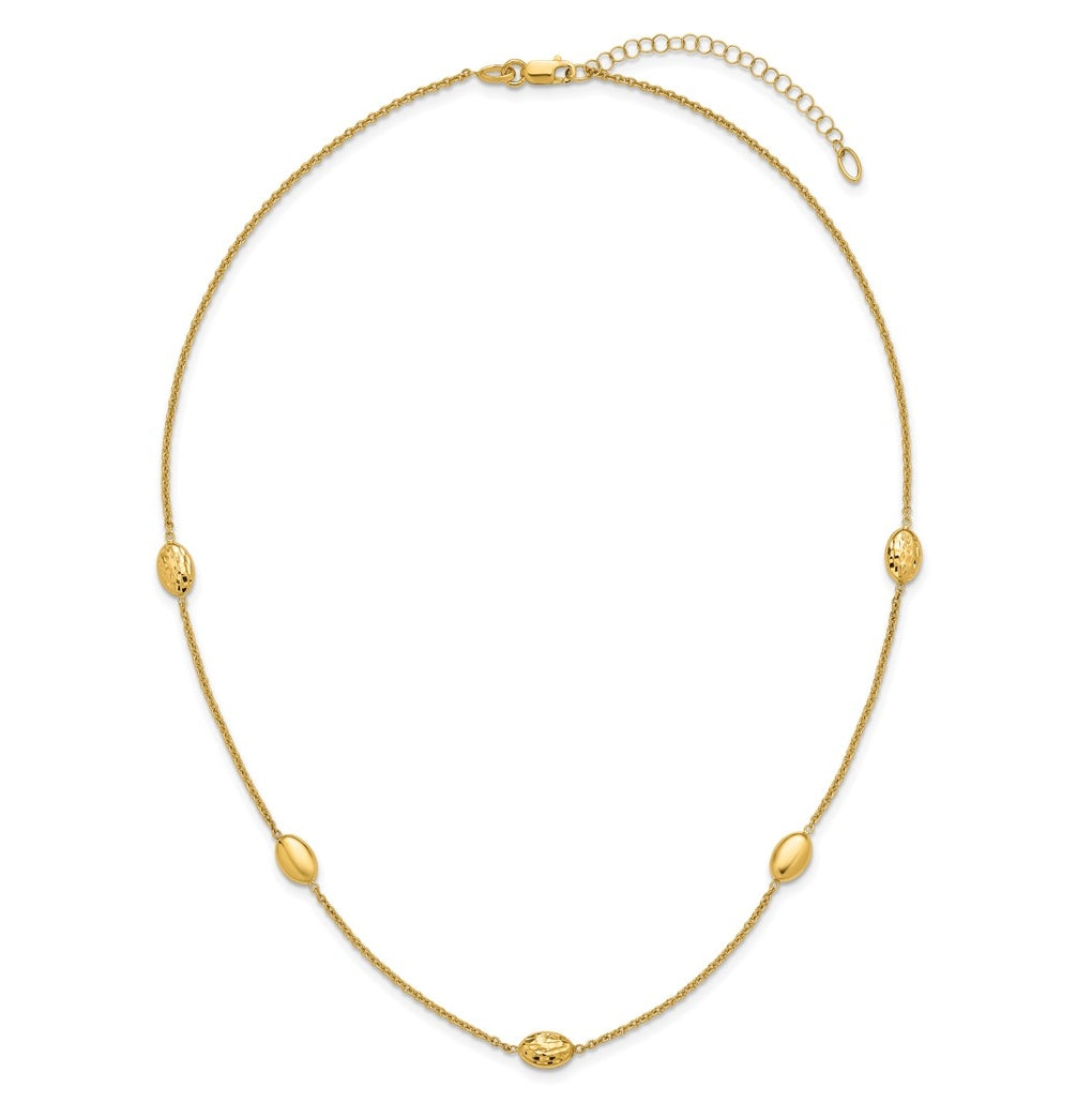 14k Yellow Gold Polished and Dia-cut Oval Station with 2in ext. Necklace