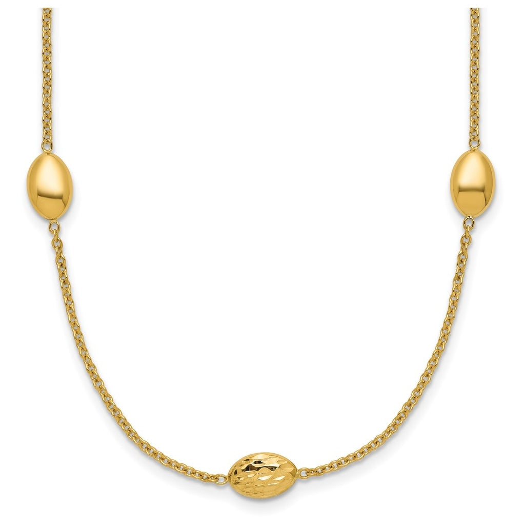 14k Yellow Gold Polished and Dia-cut Oval Station with 2in ext. Necklace