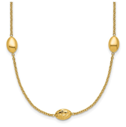 14k Yellow Gold Polished and Dia-cut Oval Station with 2in ext. Necklace