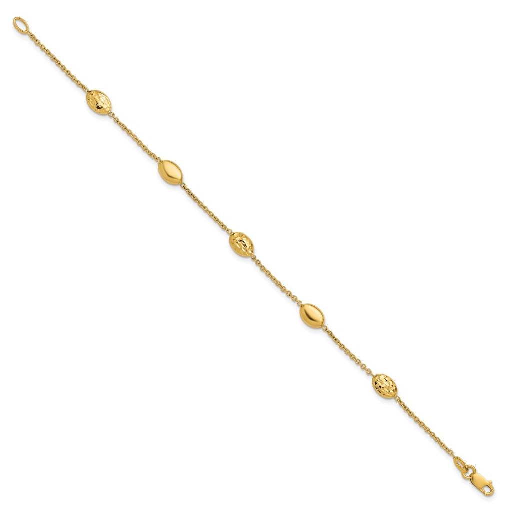 14k Yellow Gold Polished and Dia-cut Oval Station Bracelet