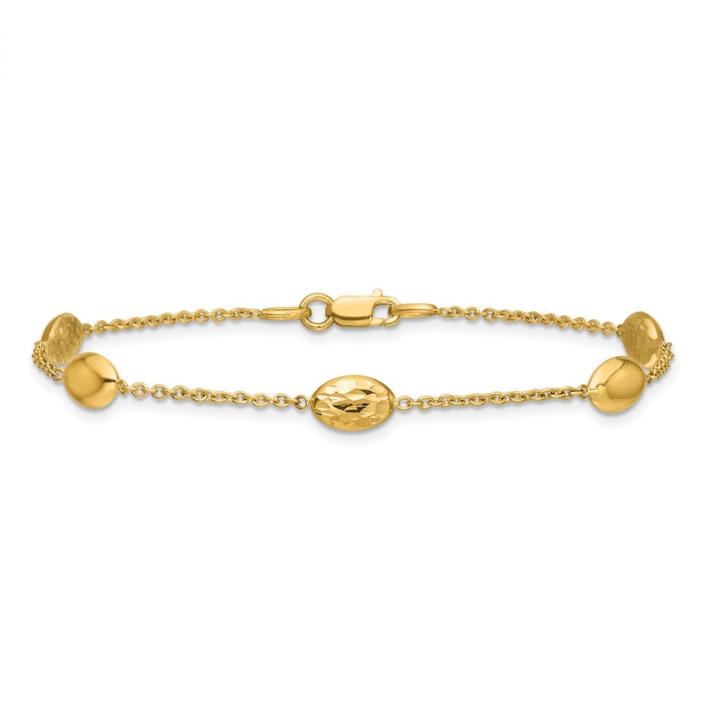 14k Yellow Gold Polished and Dia-cut Oval Station Bracelet