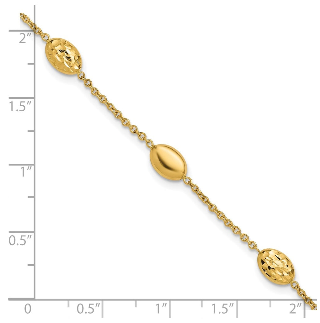 14k Yellow Gold Polished and Dia-cut Oval Station Bracelet