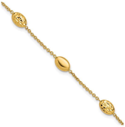 14k Yellow Gold Polished and Dia-cut Oval Station Bracelet