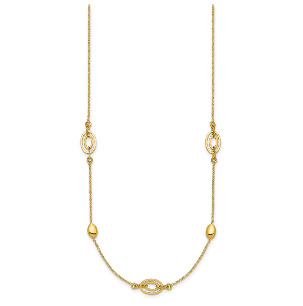 14k Yellow Gold Polished Fancy Oval Station with 2in ext. Necklace